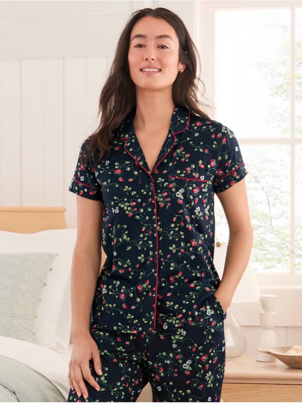 Garnet Hill Navy Strawberry Wildwood Pajama Set - Picture 2 of 3